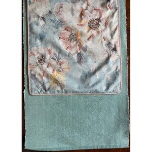 NICOLE MILLER Aqua Peach Table Runner Layered Beaded Pastel Floral 90" x 15"